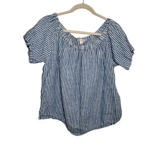J Crew Blouse Women's Medium Striped Off The Shoulder Short Sleeve Top